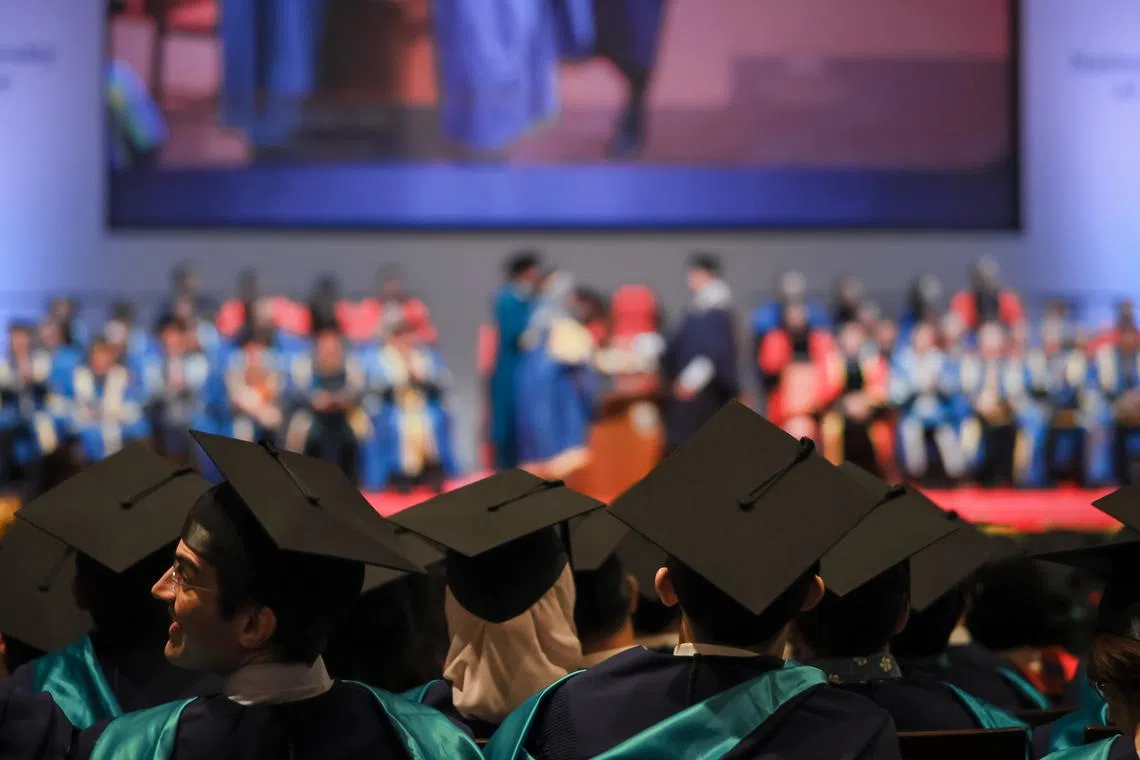 PIXGENERIC CAN BE USED FOR RELATED STORIES. Graduates from the National University of Singapore's (NUS) Yong Siew Toh Conservatory of Music, Lee Kuan Yew School of Public Policy and Saw Swee Hock School of Public Health at the Commencement main ceremony held at the University Cultural Centre, July 6, 2023.