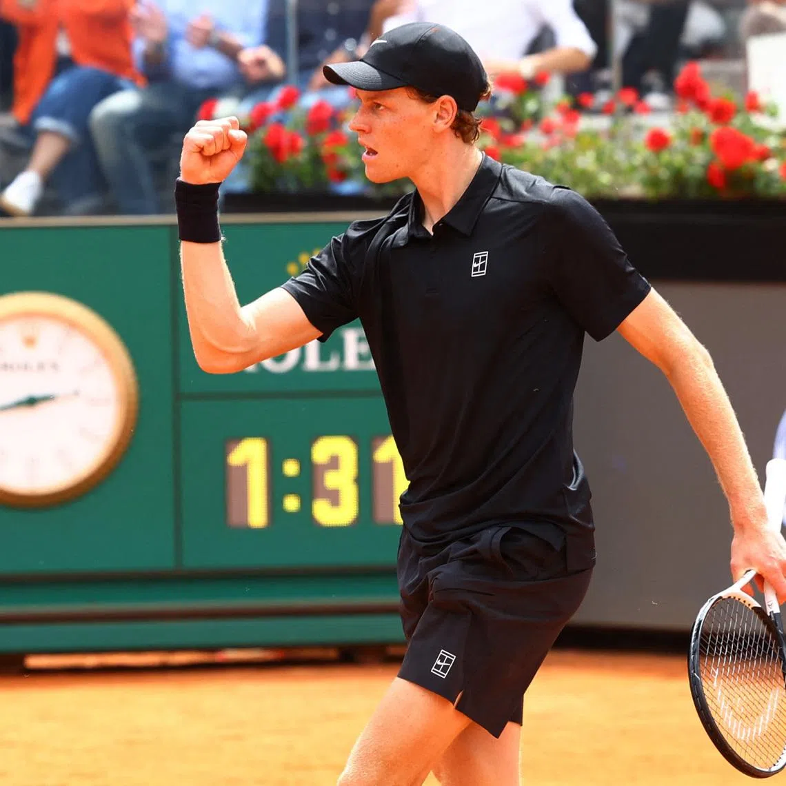 Tennis - Italian Open - Foro Italico, Rome, Italy - May 14, 2026 Italy's Jannik Sinner celebrates winning his quarter final match against Russia's Andrey Rublev REUTERS/Ciro De Luca