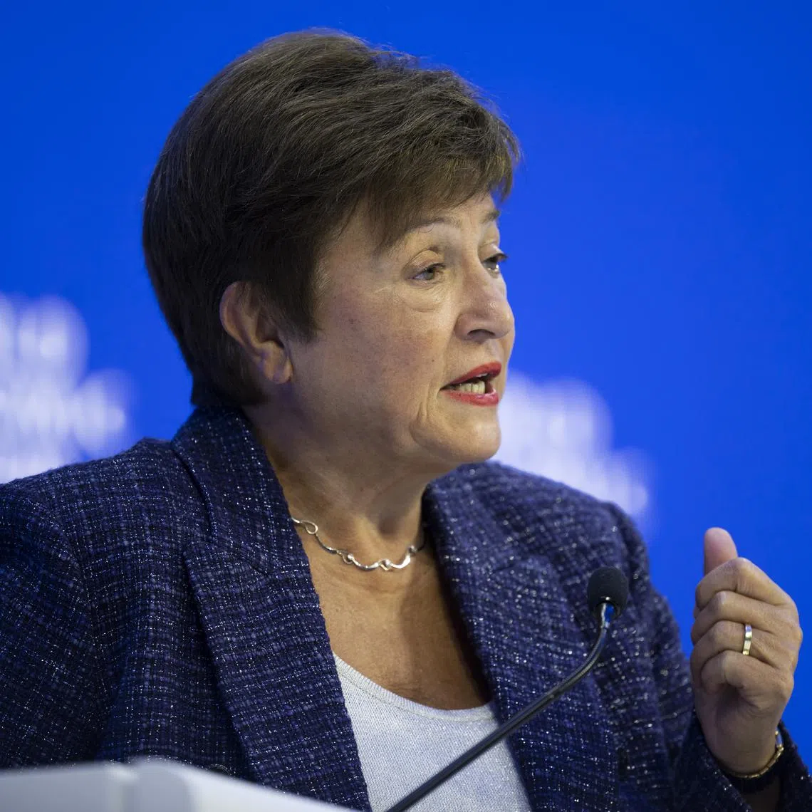 Ms Kristalina Georgieva, International Monetary Fund (IMF)  Managing Director, attends a panel discussion on the closing day of the 53rd annual meeting of the World Economic Forum in Davos, Switzerland, on Jan 20, 2023. 