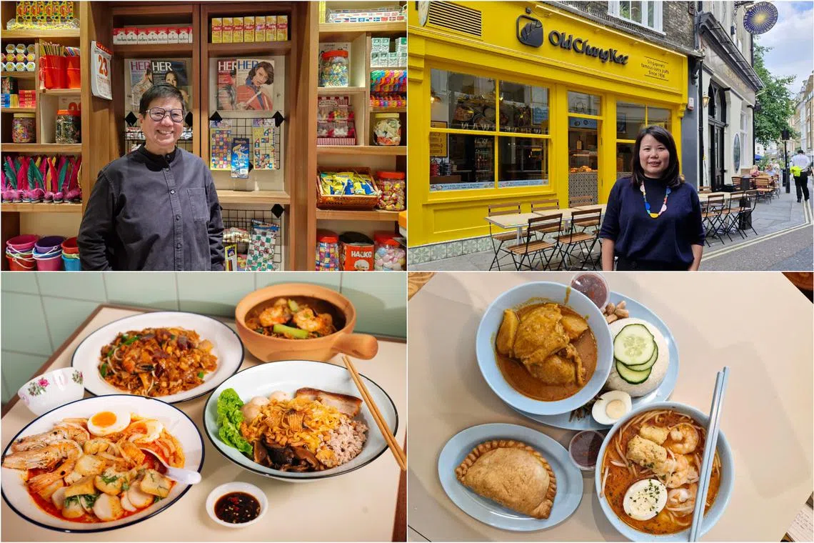 Clockwise from top left) Singapulah owner Ellen Chew, Old Chang Kee UK director Sandra Leong, food offerings from Old Chang Kee UK and Singapulah.