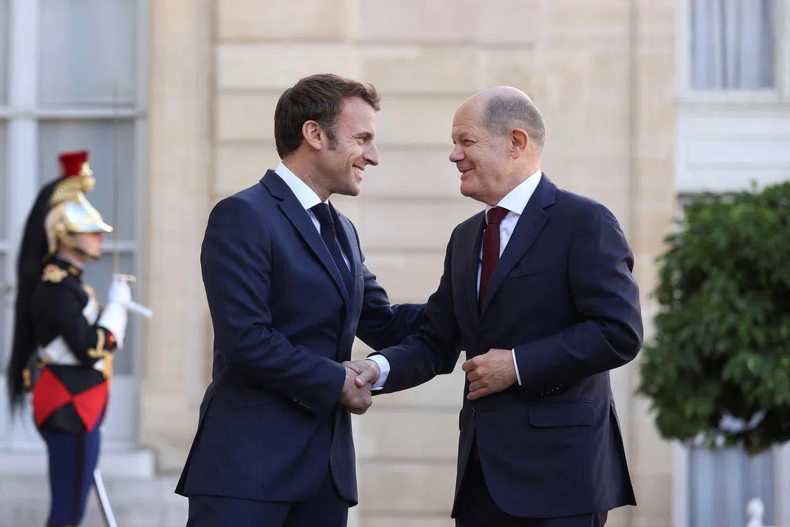While personal relations between French President Emmanuel Macron (left) and German Chancellor Olaf Scholz remain cordial, the two countries no longer see eye to eye on almost every other critical policy decision for Europe.