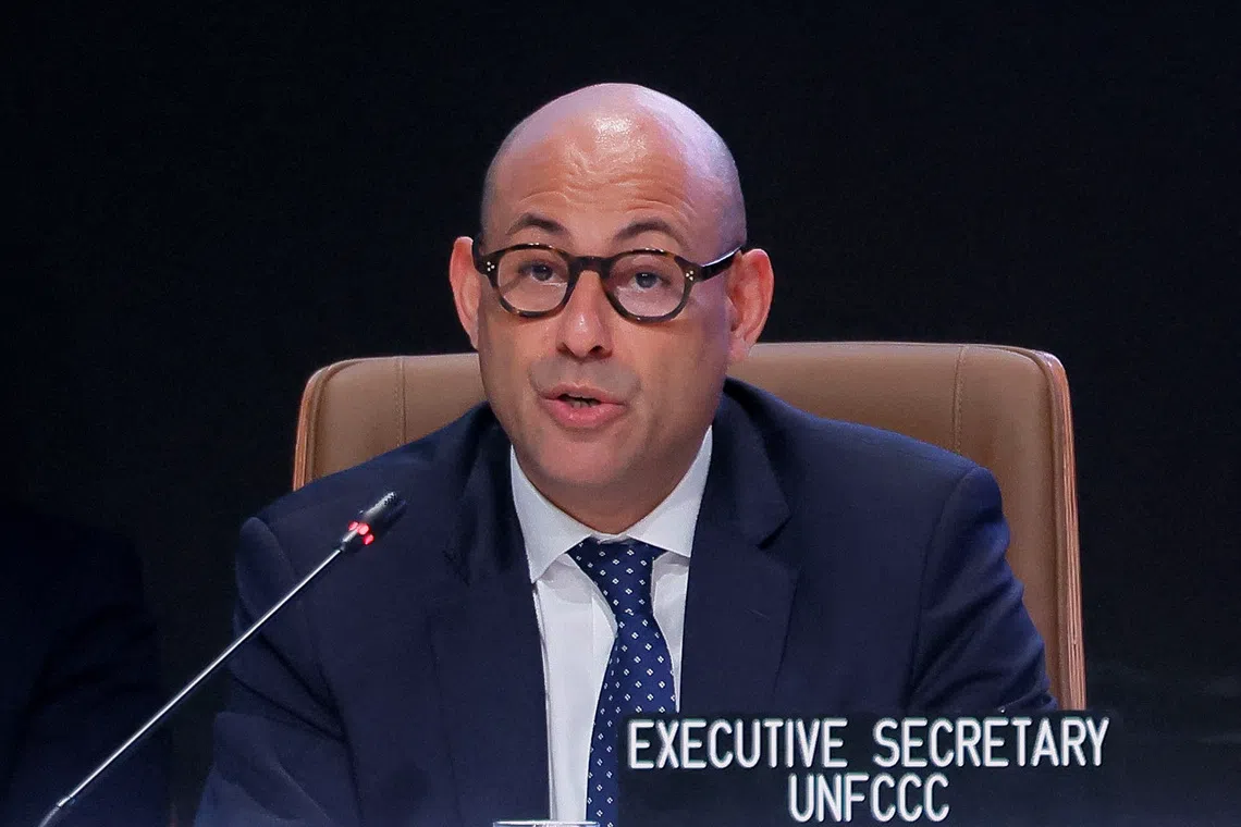 FILE PHOTO: Simon Stiell, Executive Secretary of UNFCCC speaks during a closing plenary meeting at the COP29 United Nations Climate Change Conference, in Baku, Azerbaijan November 24, 2024. REUTERS/Maxim Shemetov/File Photo