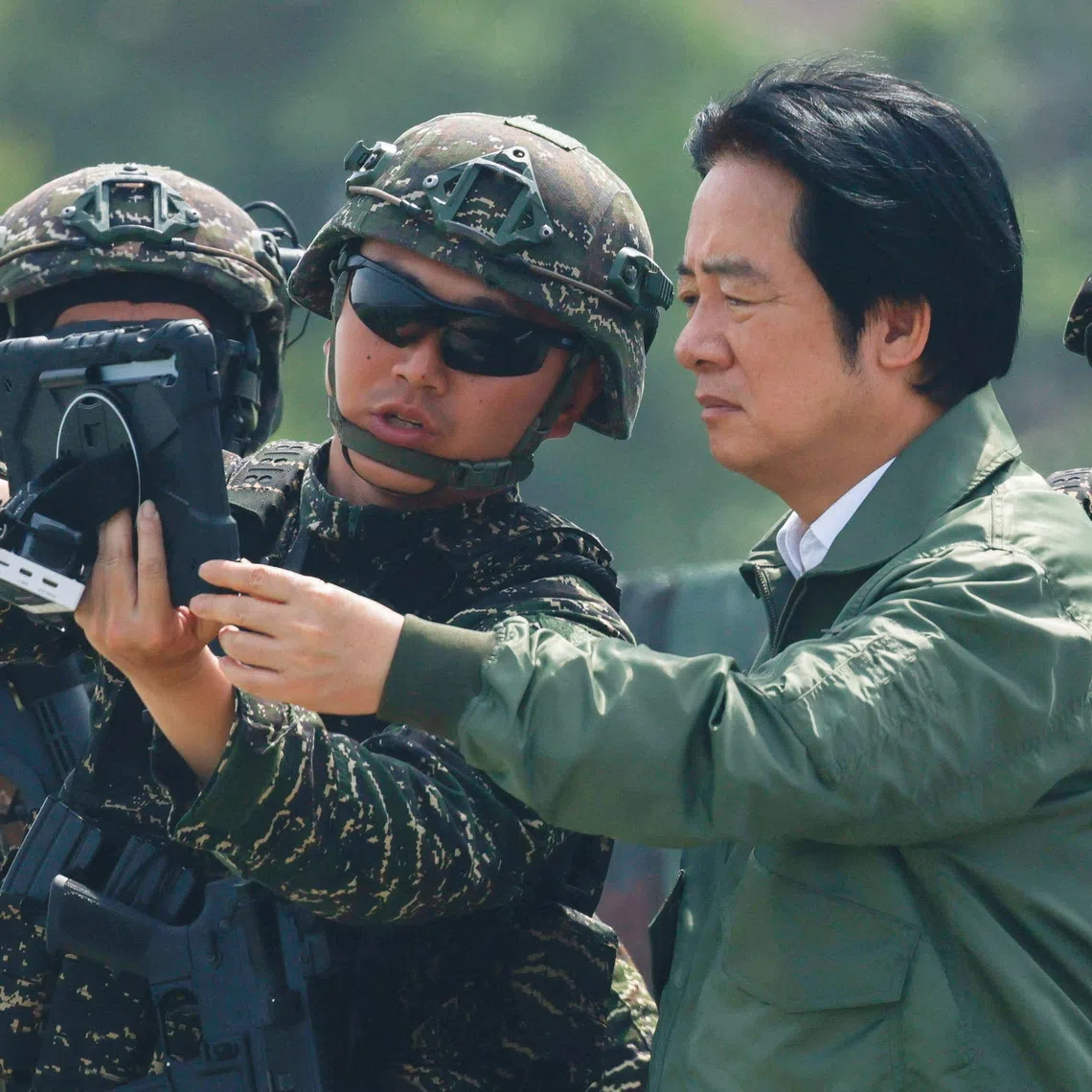 Taiwanese President Lai Ching-te attends a drone demonstration during the annual Han Kuang military exercises at a navy base in Kaohsiung, Taiwan, August 8, 2026. REUTERS/Ann Wang
