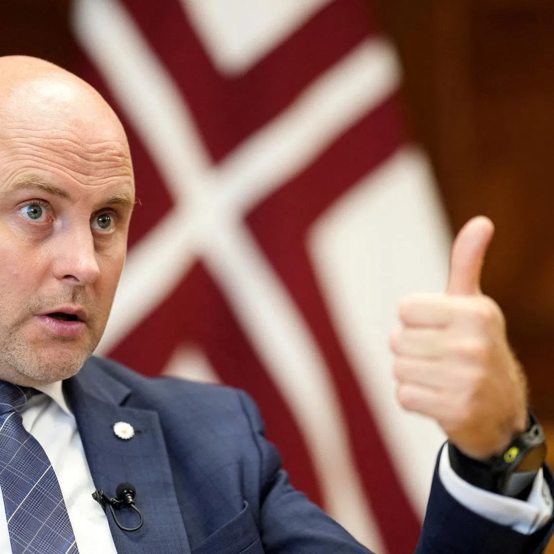 FILE PHOTO: Latvian Prime Minister Andris Kulbergs gestures as he speaks to the media in Riga, Latvia, July 16, 2026. REUTERS/Ints Kalnins/File Photo