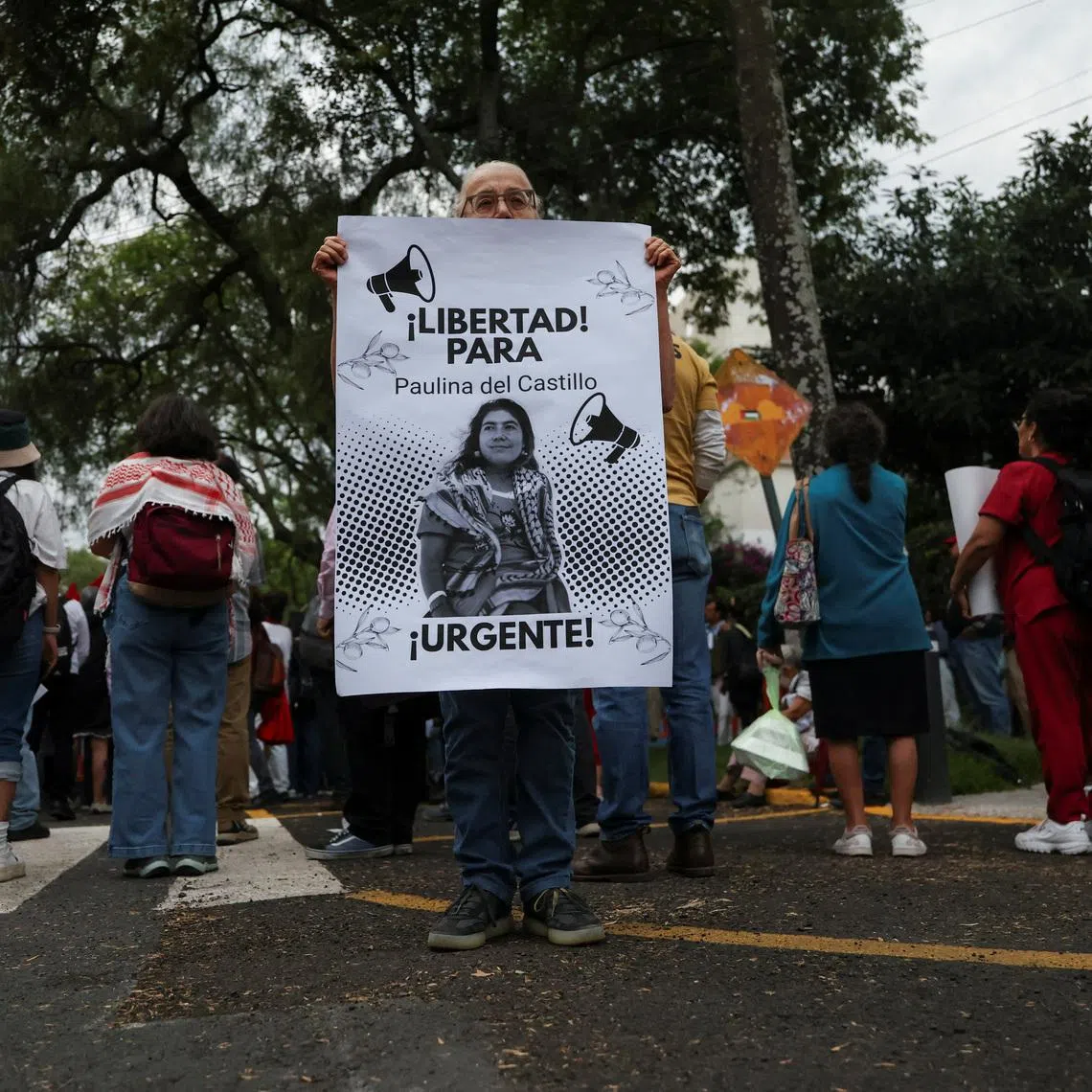 People take part in a protest demanding the release of detained Gaza flotilla activists, among them several Mexicans, outside the Israeli embassy, in Mexico City, Mexico, May 20, 2026. REUTERS/Luis Cortes