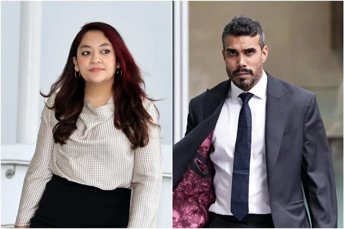 Mr Andre Jumabhoy (right), sought to take the court through inconsistencies in Ms Raeesah Khan’s statements to the police and the Committee of Privileges.