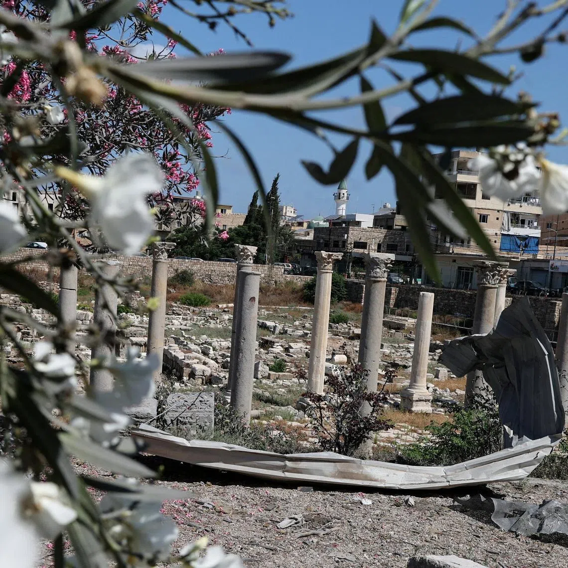 A piece of metal lies at the Al‑Bass Roman ruins, a UNESCO World Heritage site hit by an Israeli airstrike in Tyre, southern Lebanon.