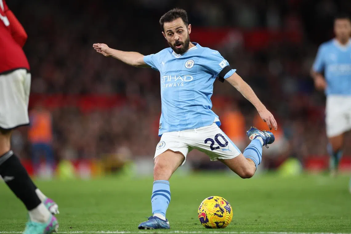 Bernardo Silva of Manchester City in action during the 3-0 English Premier League win over Manchester United at Old Trafford on Sunday.