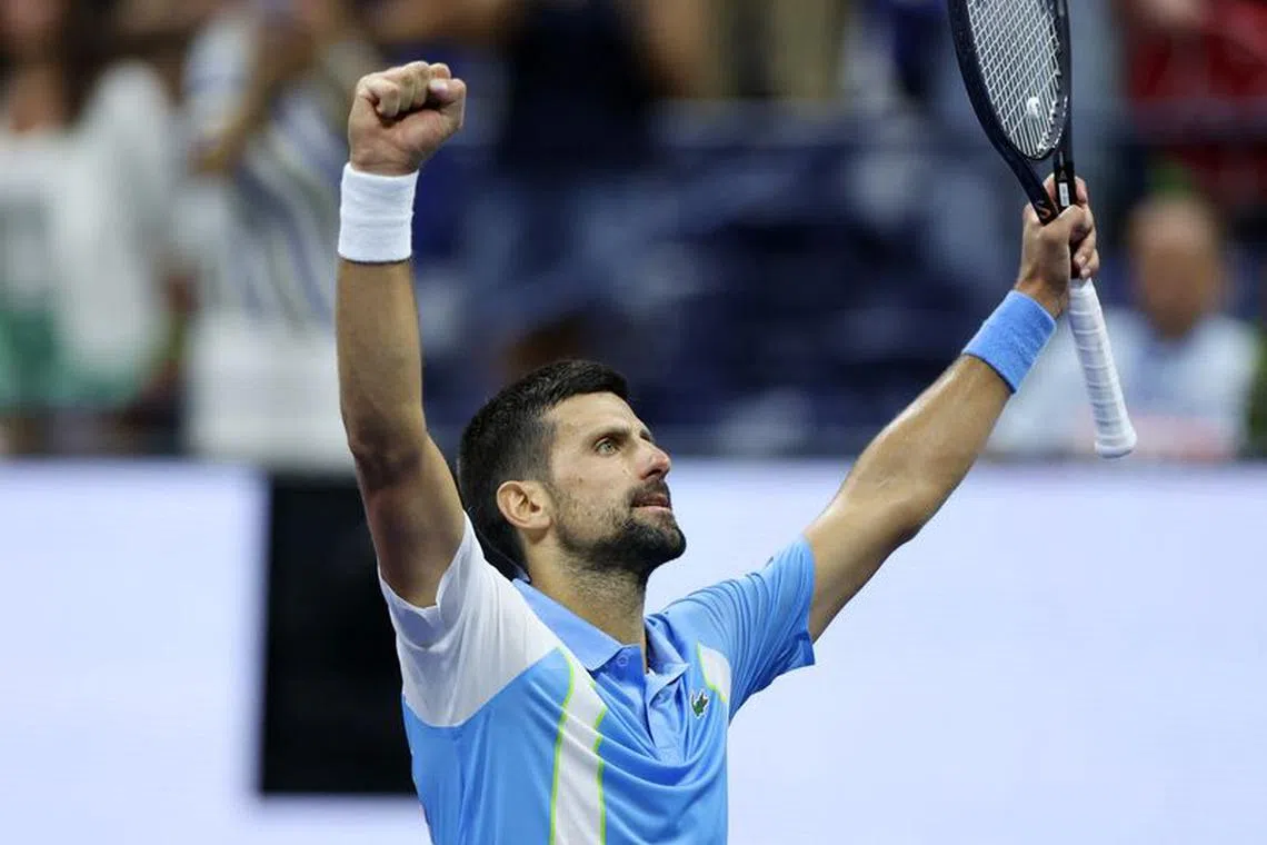 Tennis - U.S. Open - Flushing Meadows, New York, United States - September 8, 2023 Serbia's Novak Djokovic celebrates after winning his semi final match against Ben Shelton of the U.S. REUTERS/Mike Segar
