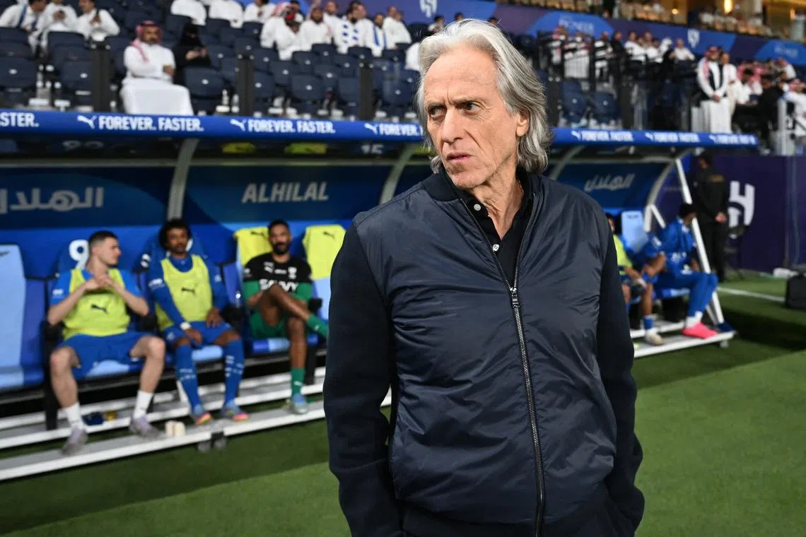 Soccer Football - Saudi Pro League - Al Hilal v Al Shabab - Kingdom Arena, Riyadh, Saudi Arabia - April 21, 2025 Al Hilal coach Jorge Jesus is seen during the match REUTERS/Stringer