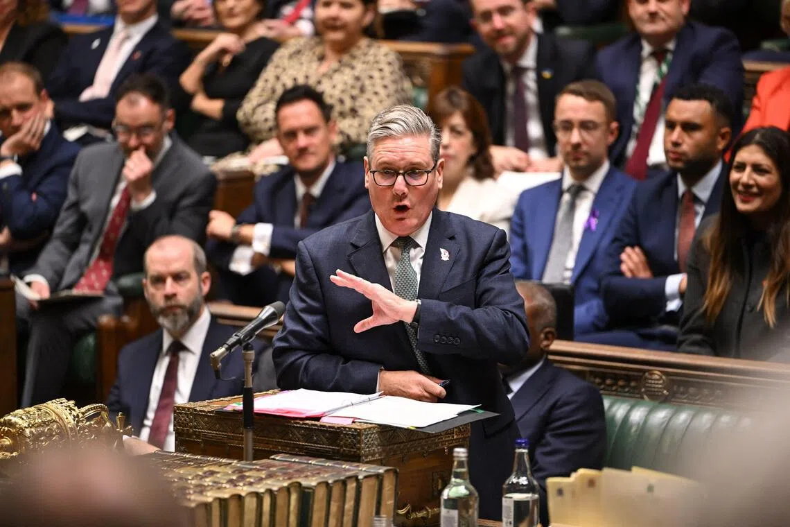 British Prime Minister Keir Starmer speaking in Parliament on Nov 12, during the weekly session of Prime Minister's Questions.
