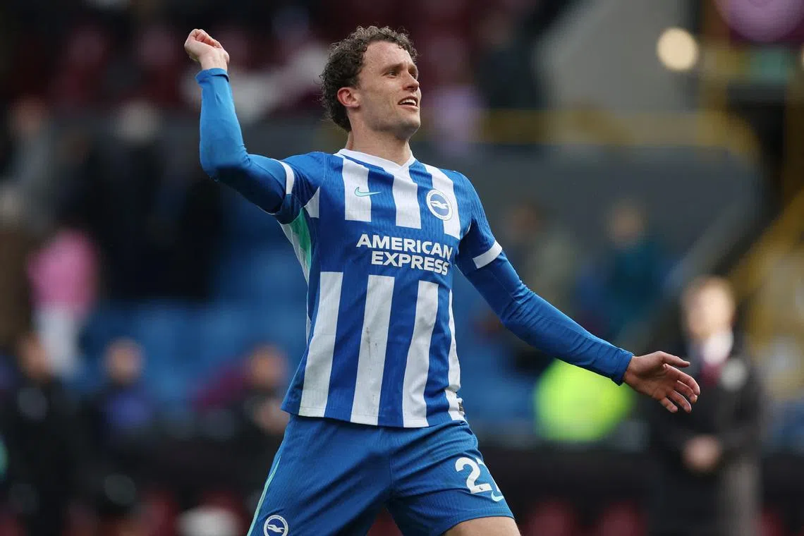 Soccer Football - Premier League - Burnley v Brighton & Hove Albion - Turf Moor, Burnley, Britain - April 11, 2026 Brighton & Hove Albion's Mats Wieffer celebrates after the match REUTERS/Scott Heppell