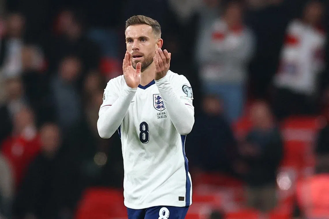 FILE PHOTO: Soccer Football - World Cup - European Qualifiers - Group K - England v Latvia - Wembley Stadium, London, Britain - March 24, 2025 England's Jordan Henderson celebrates after the match Action Images via Reuters/Matthew Childs/File Photo