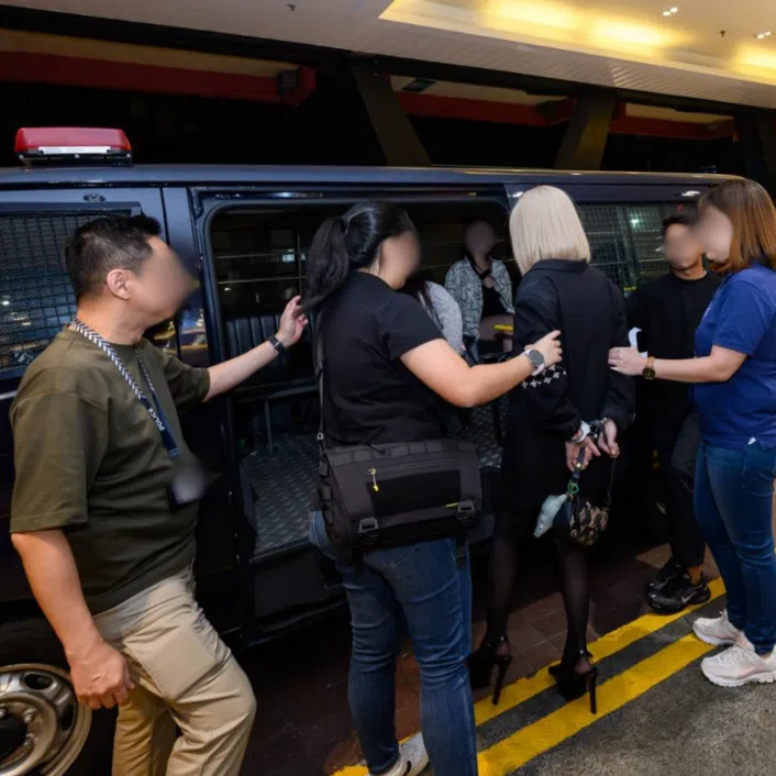 Those arrested include 32 foreigners found to be working illegally as performing artistes.