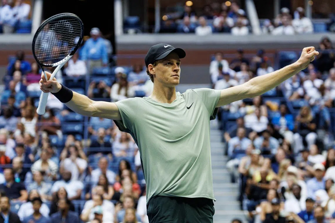 Sep 6, 2024; Flushing, NY, USA; Jannik Sinner of Italy in action against Jack Draper of Great Britain on day twelve of the U.S. Open tennis tournament at the USTA Billie Jean King National Tennis Center. Mandatory Credit: Mike Frey-Imagn Images/ File Photo