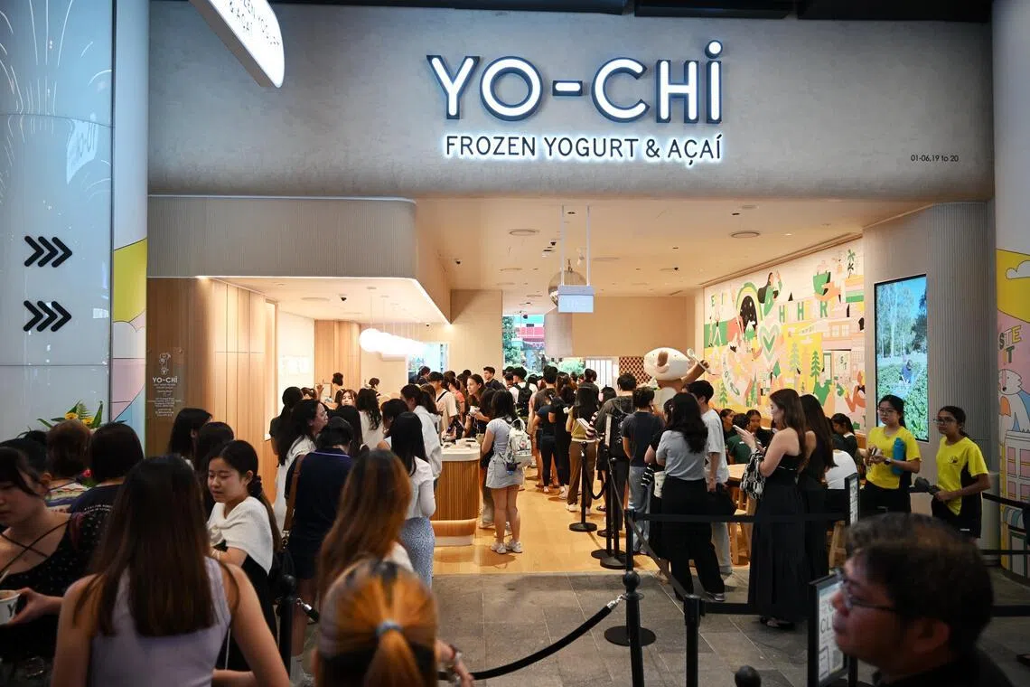 ST20250818_202582400982 Kua Chee Siong/ pixgeneric/ Generic pix of people queueing up at the Yo-Chi outlet at Orchard Central, on Aug 18, 2025.
Australia’s famed self-serve yogurt and acai brand Yo-Chi launched its first overseas outlet at Orchard Central on Aug 15, 2025.
