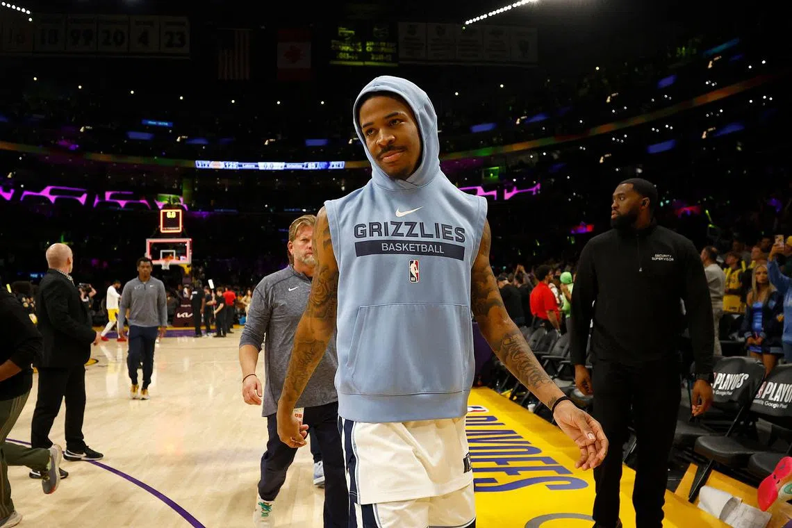 Ja Morant of the Memphis Grizzlies leaves the court after Game 6 of the NBA Western Conference first-round play-offs against the Los Angeles Lakers.