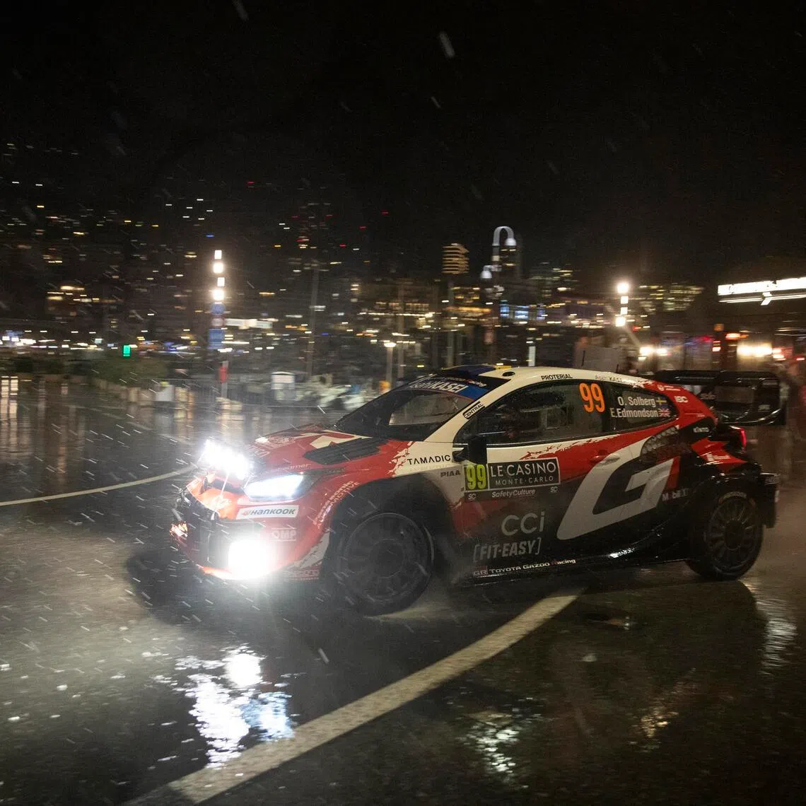 Oliver Solberg of Sweden drives his Toyota GR Yaris Rally1 on day 3 of the Monte Carlo Rally on Jan 24, 2026.