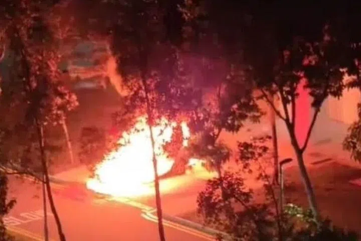 Seven taken to hospital after car catches fire in Buangkok Crescent