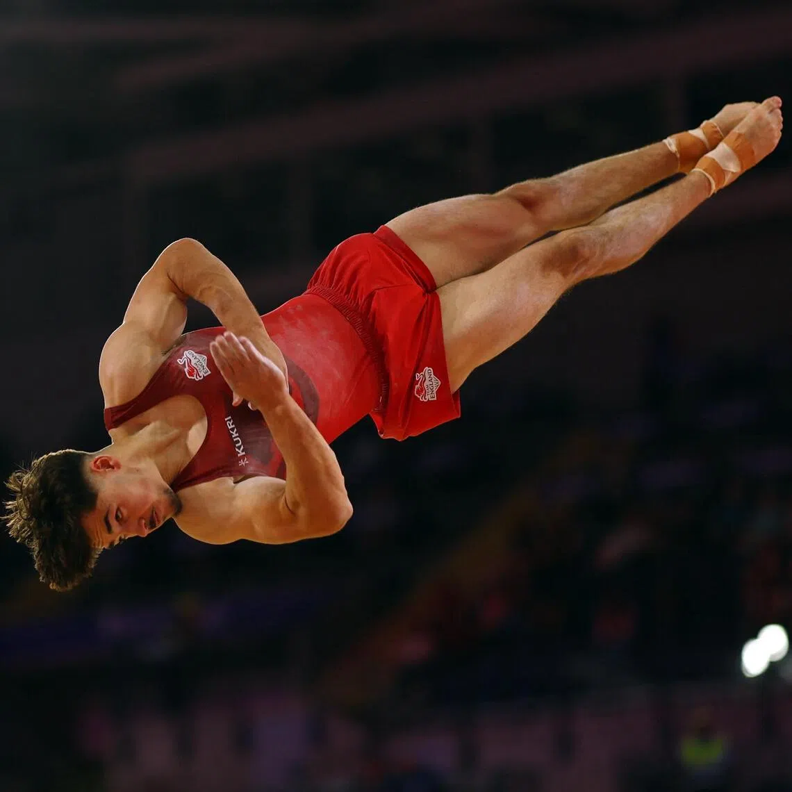 England’s Gabriel Langton in action on the floor during the men’s team final and individual qualification at the Commonwealth Games.
