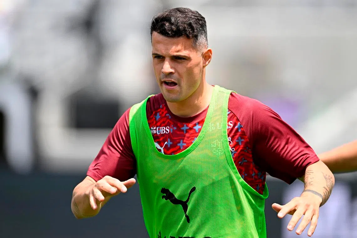 Soccer Football - International Friendly - Switzerland v Australia - Snapdragon Stadium, San Diego, California, U.S. - June 6, 2026 Switzerland's Granit Xhaka during the warm up before the match IMAGN IMAGES via Reuters/Denis Poroy
