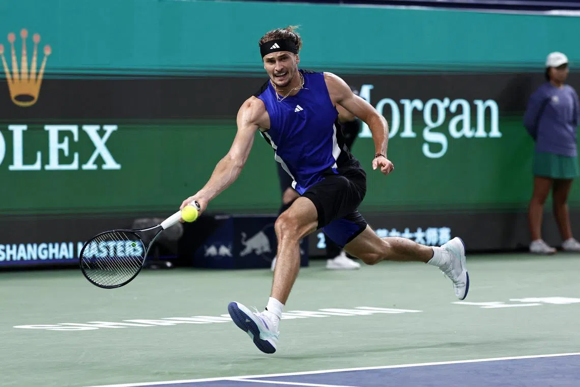 FILE PHOTO: Tennis - Shanghai Masters - Qizhong Forest Sports City Arena, Shanghai, China - October 9, 2024 Germany's Alexander Zverev in action during his round of 16 match against Belgium's David Goffin REUTERS/Tingshu Wang/File Photo