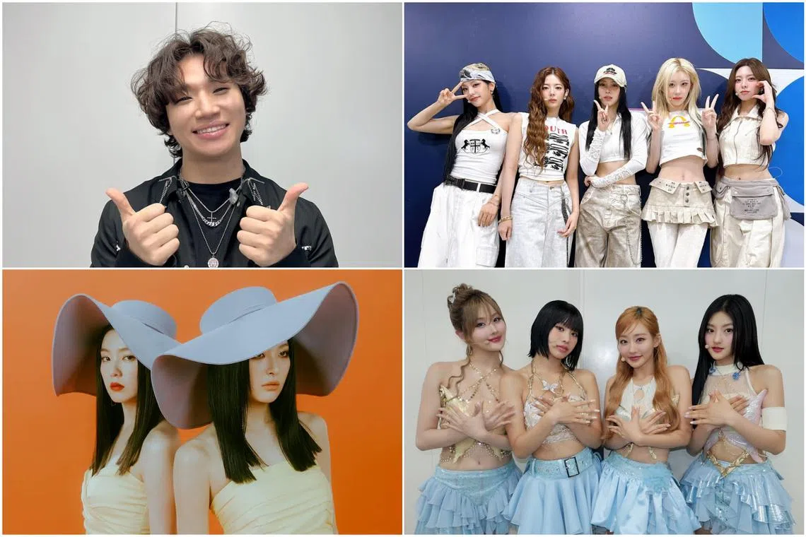 (Clockwise from top left) Daesung, Itzy, Kiss Of Life and Red Velvet’s Irene & Seulgi will be performing at the three-day Yuewen Music Festival.