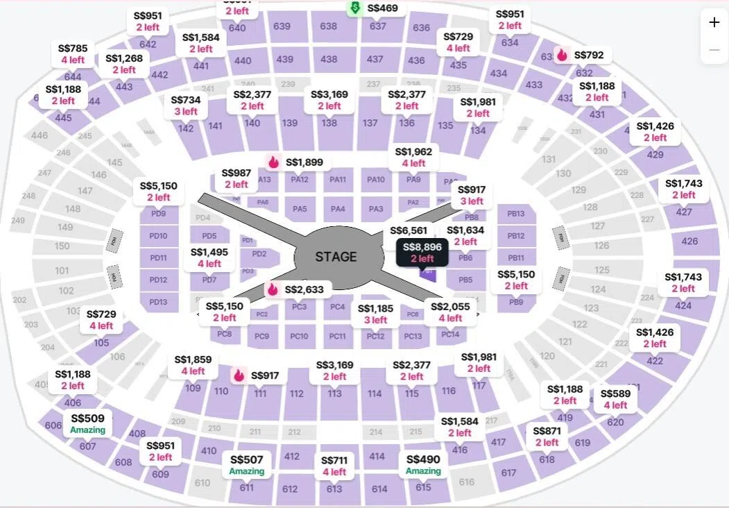 VIP tickets for the Sunday show were being listed for about $900 to $5,000 each on Stubhub.