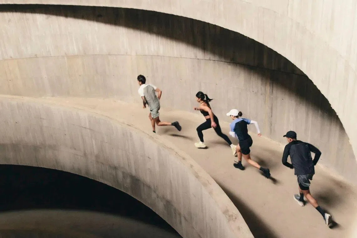 The On Squad Race in Singapore will see runners run down and up two floors of a spiral carpark ramp in teams of four.