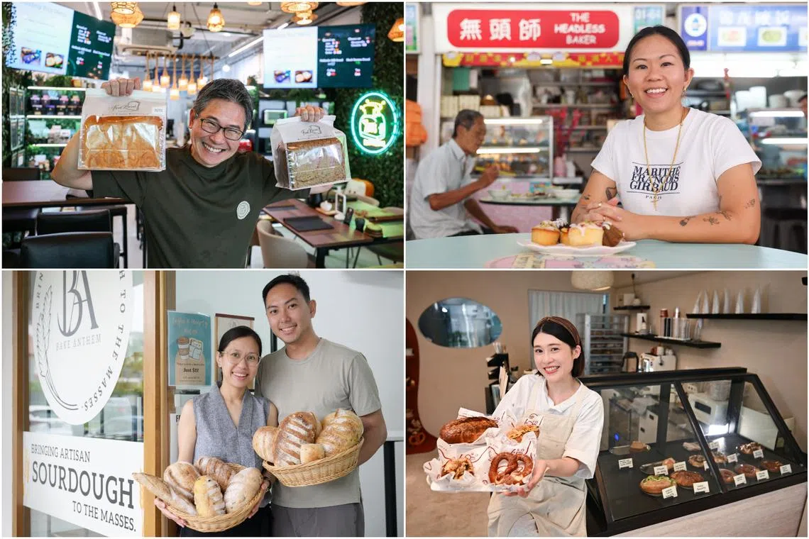 (Clockwise from top left) Fred Bread's Freddie Yeo, The Headless Baker's Amber Pong, Blob's Karis Lim, and Bake Anthem's Lex Pang and his wife Renee Wee.