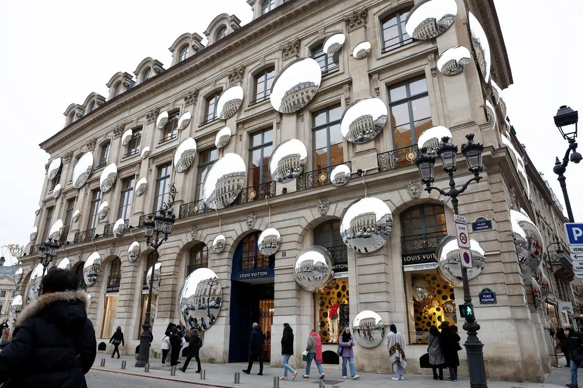 Luxury retailer Louis Vuitton store at Place Vendome in Paris on Jan 25, 2023. 