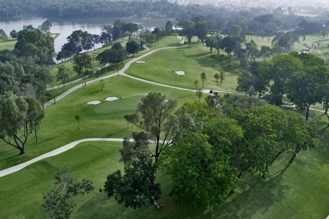 Aerial view of Hole 7 of the Island course.