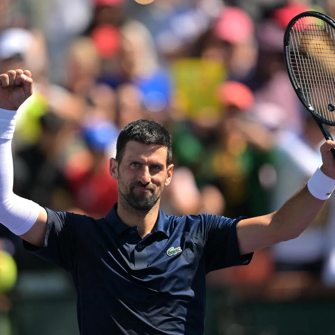 Serbia's Novak Djokovic celebrating his third-round win on March 9 over Aleksandar Kovacevic of the US.
