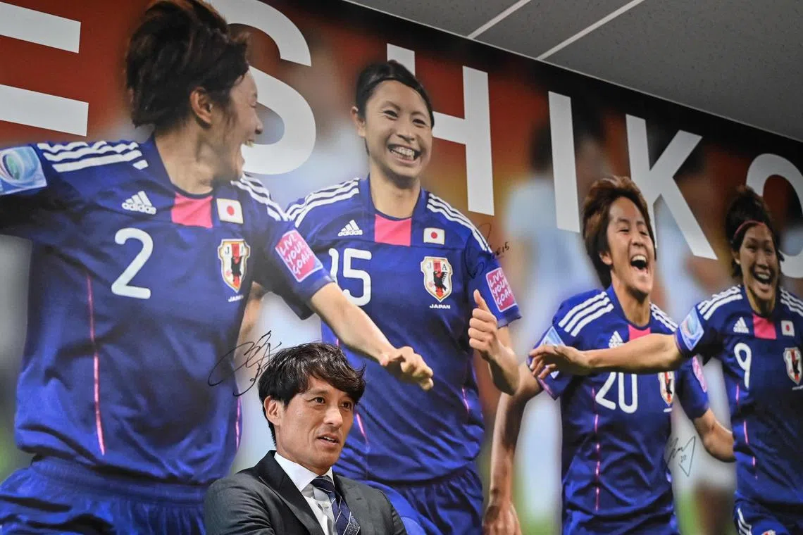 Tsuneyasu Miyamoto, former Japan national player and team captain, and current Japan Football Association (JFA) president, takes part in an interview with AFP at the group's headquarters in central Tokyo.
