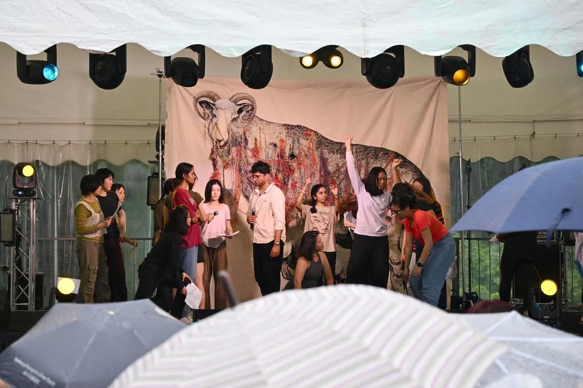 About 100 people braved the rain to watch Tang Da Wu's Our Children at Gillman Barracks 