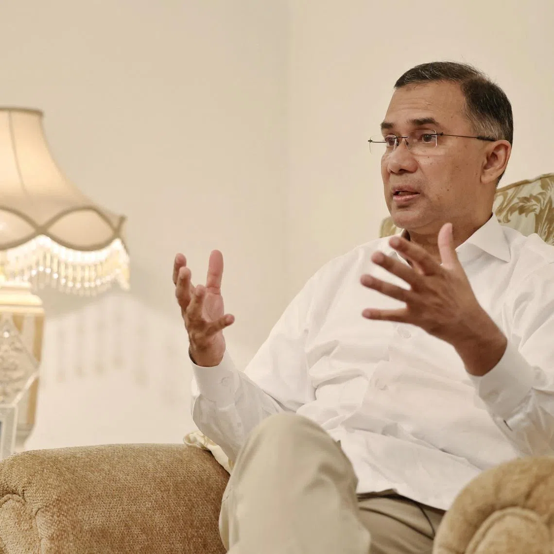 Chairman of the Bangladesh Nationalist Party (BNP) Tarique Rahman gestures during an interview with Reuters ahead of the national election, at his Gulshan office, in Dhaka, Bangladesh, February 6, 2026. REUTERS/Mohammad Ponir Hossain