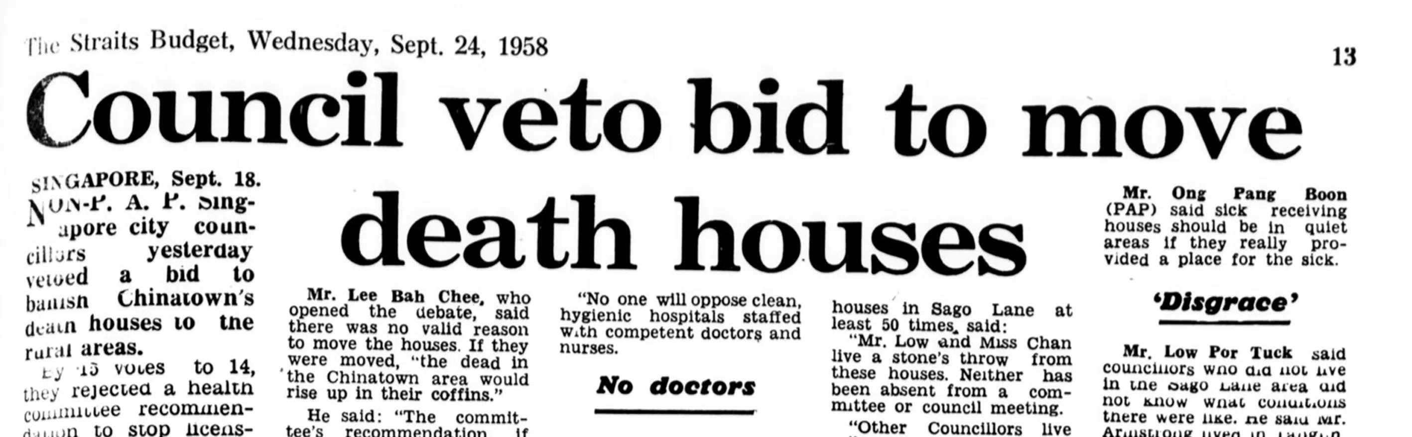 A 1958 story about the bitter debate and residents’ backlash surrounding Singapore’s death houses.