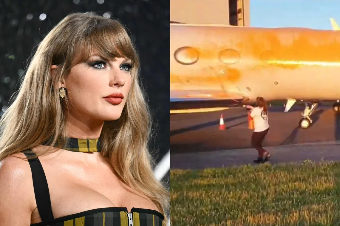 US pop star Taylor Swift was targeted by the Just Stop Oil activists, who ended up spray-painting planes belonging to an insurance firm and an investment group instead.