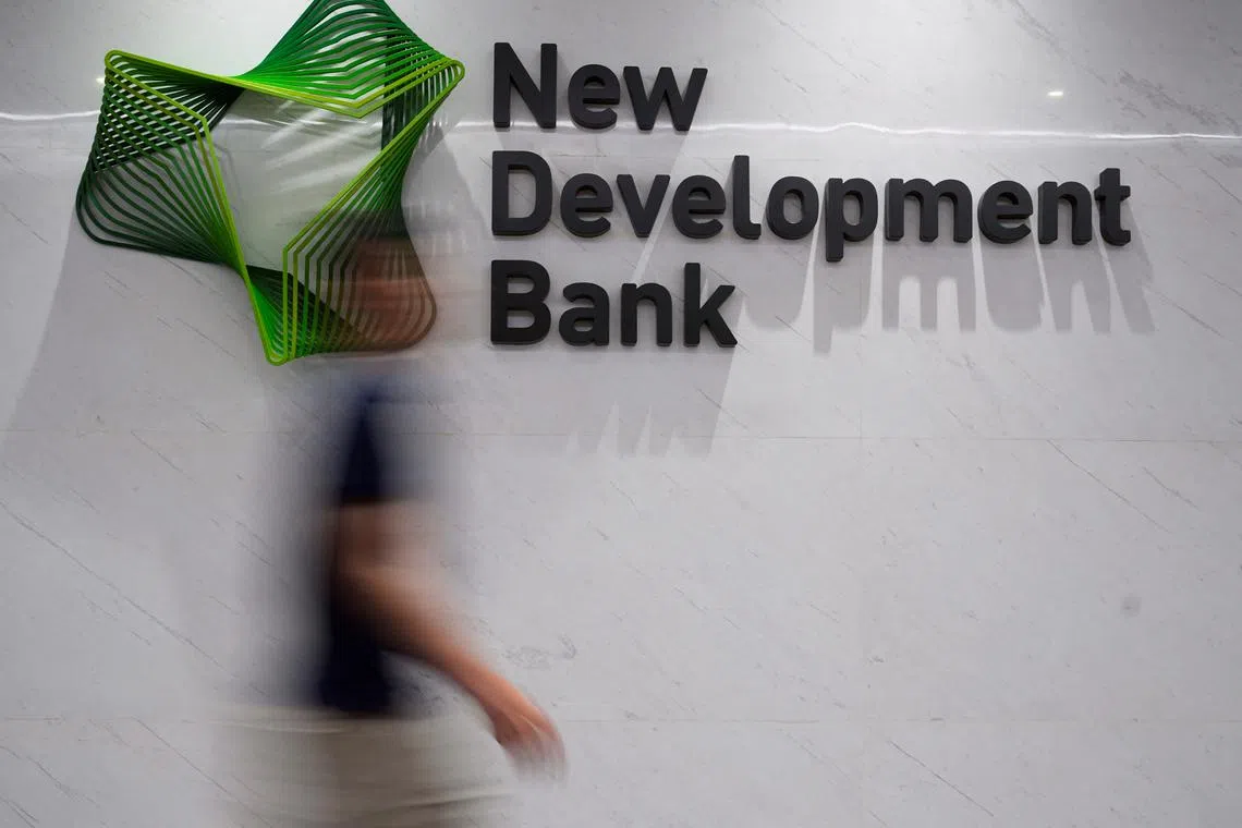 FILE PHOTO: A view of logo of New Development Bank (NDB) at its headquarters in Shanghai, China July 10, 2023. REUTERS/Aly Song/File Photo