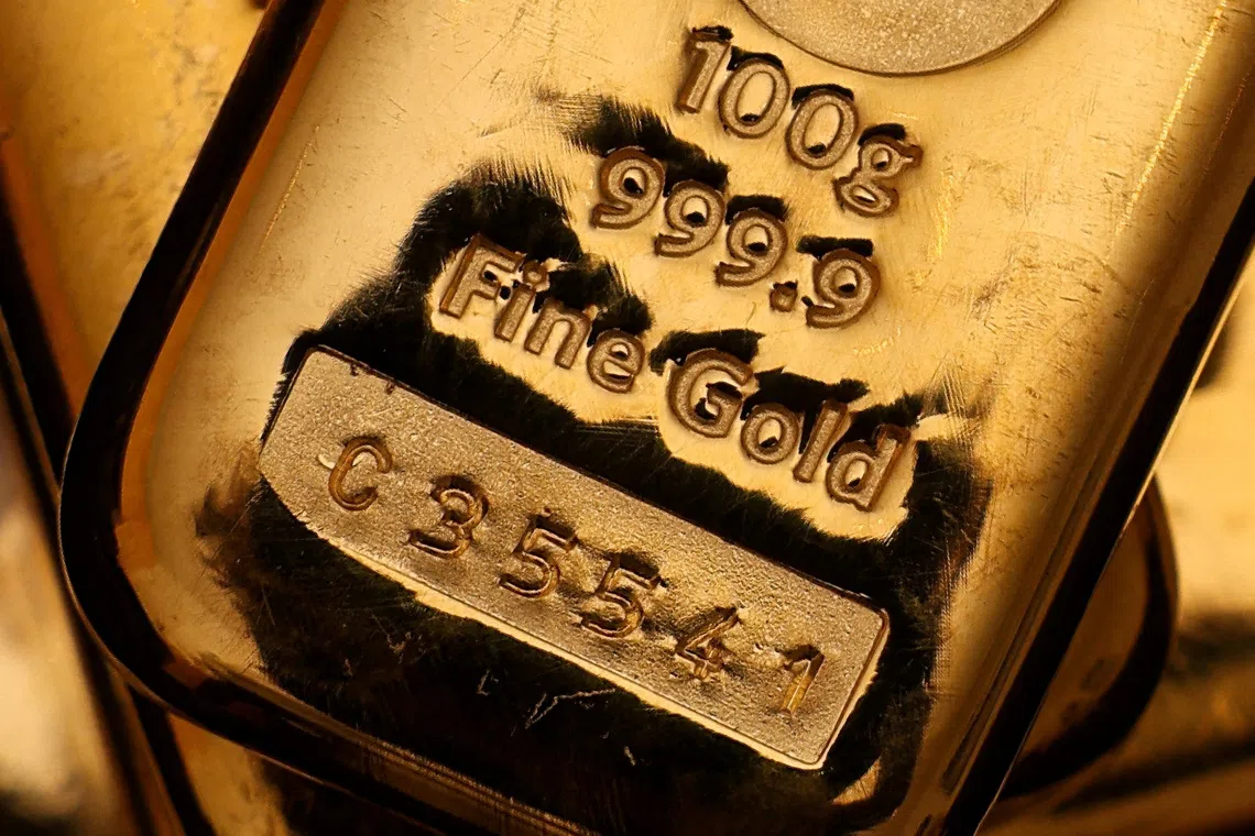 FILE PHOTO: UK gold bullion bars are stacked at Baird & Co in Hatton Garden in London, Britain, October 8, 2025.