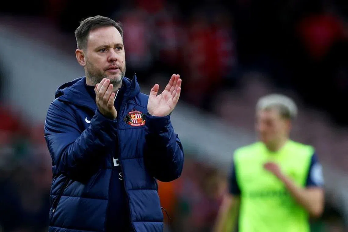 Soccer Football - Championship - Middlesbrough v Sunderland - Riverside Stadium, Middlesbrough, Britain - February 4, 2024 Sunderland’s Manager Michael Beale applauds fans after the match Action Images/Lee Smith/File Photo