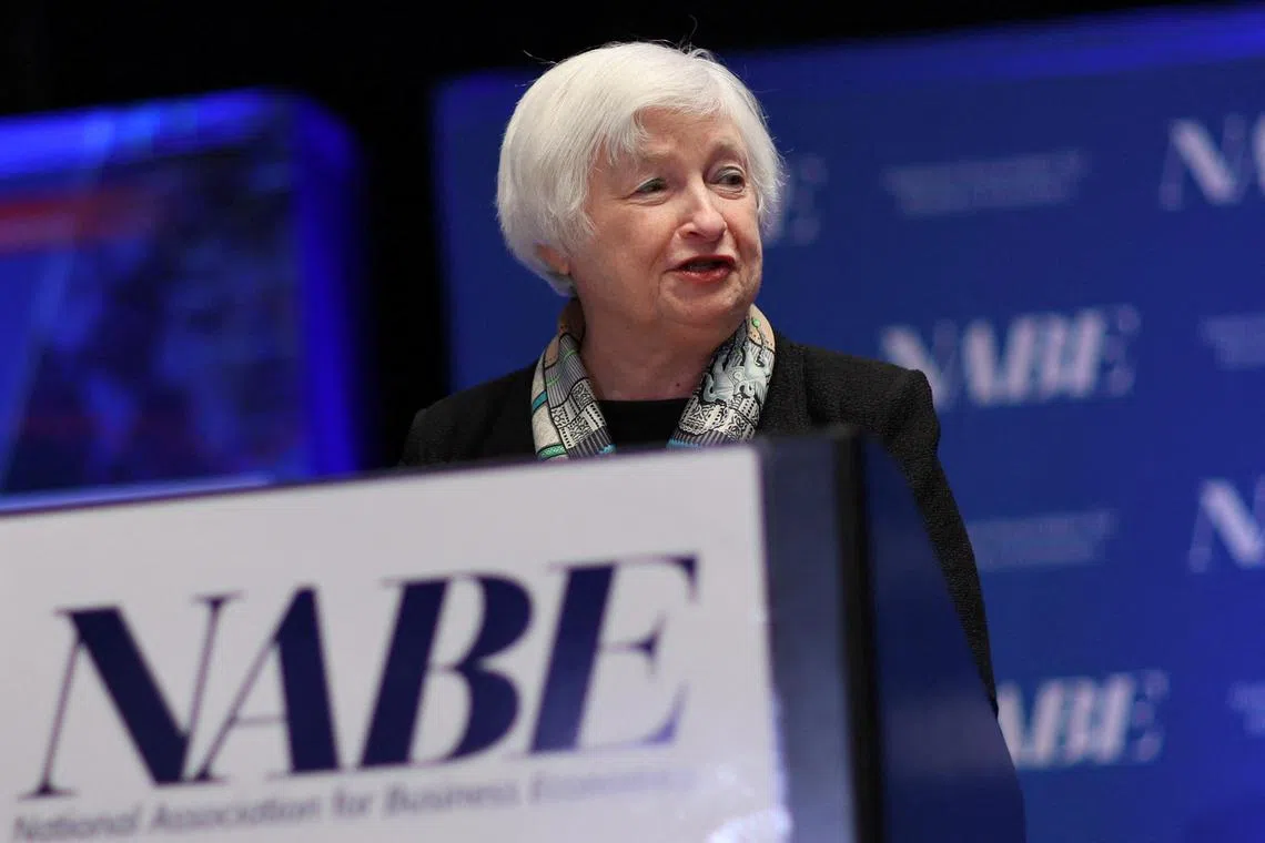 US Treasury Secretary Janet Yellen delivers remarks at the National Association for Business Economics conference in Washington.