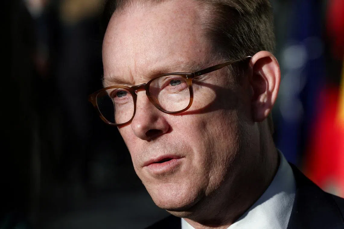 FILE PHOTO: Sweden's Foreign Minister Tobias Billstrom speaks to the media as he attends a NATO foreign ministers meeting at the Alliance's headquarters in Brussels, Belgium November 28, 2023. REUTERS/Yves Herman/File Photo