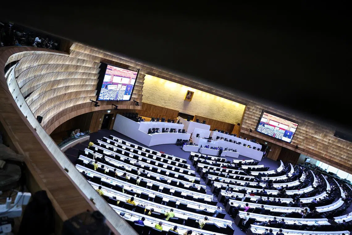 Thailand's Prime Minister Paetongtarn Shinawatra delivers her government's policy proposal to parliament at the Parliament in Bangkok, Thailand, September 12, 2024. REUTERS/Athit Perawongmetha/File Photo