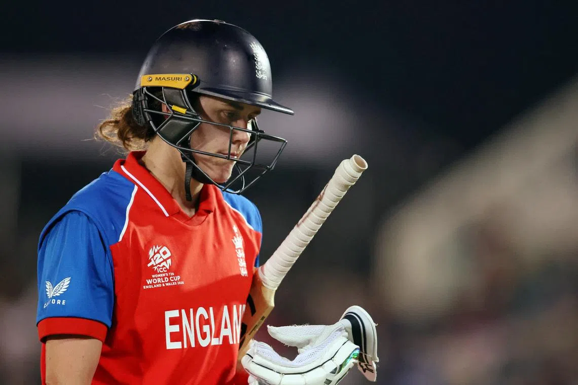 Cricket - ICC Women's T20 World Cup 2026 - England v Ireland - The Ageas Bowl, Southampton, Britain - June 16, 2026 England's Nat Sciver-Brunt walks, retiring out after sustaining an injury Action Images via Reuters/Cat Goryn