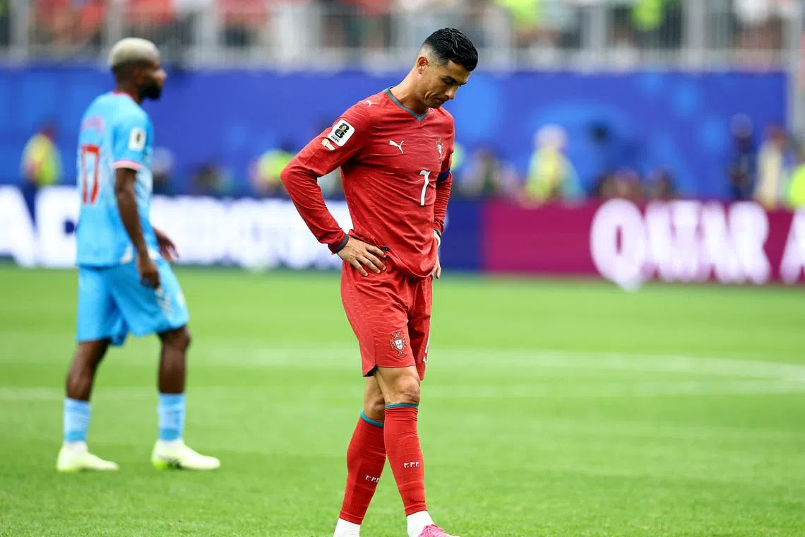 Portugal's Cristiano Ronaldo looks dejected after the match against DR Congo.