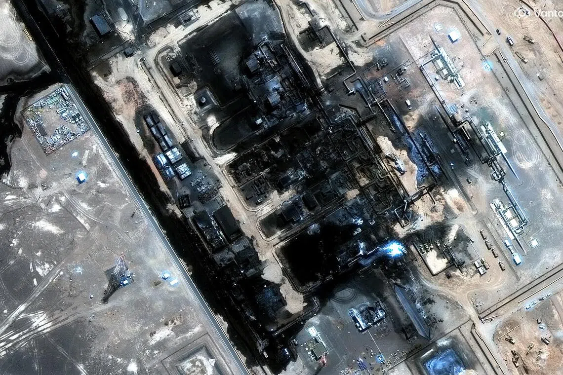 A satellite image shows the damage at the Saudi Arabia East-West pipeline after a strike that hit it on Sept 11.