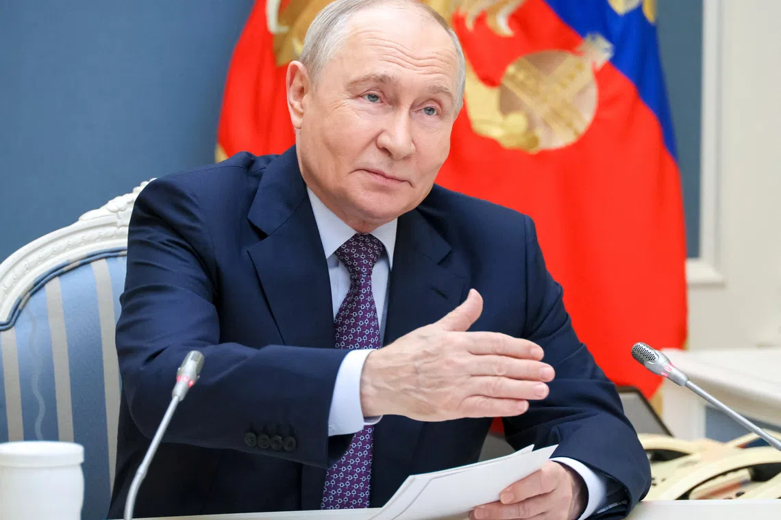 Russian President Vladimir Putin meets with members of the Delovaya Rossiya (Business Russia) National Public Organisation and participants in its 21st Congress and Forum via video link at the Kremlin in Moscow, Russia, October 15, 2026. Sputnik/Mikhail Metzel/Pool via REUTERS