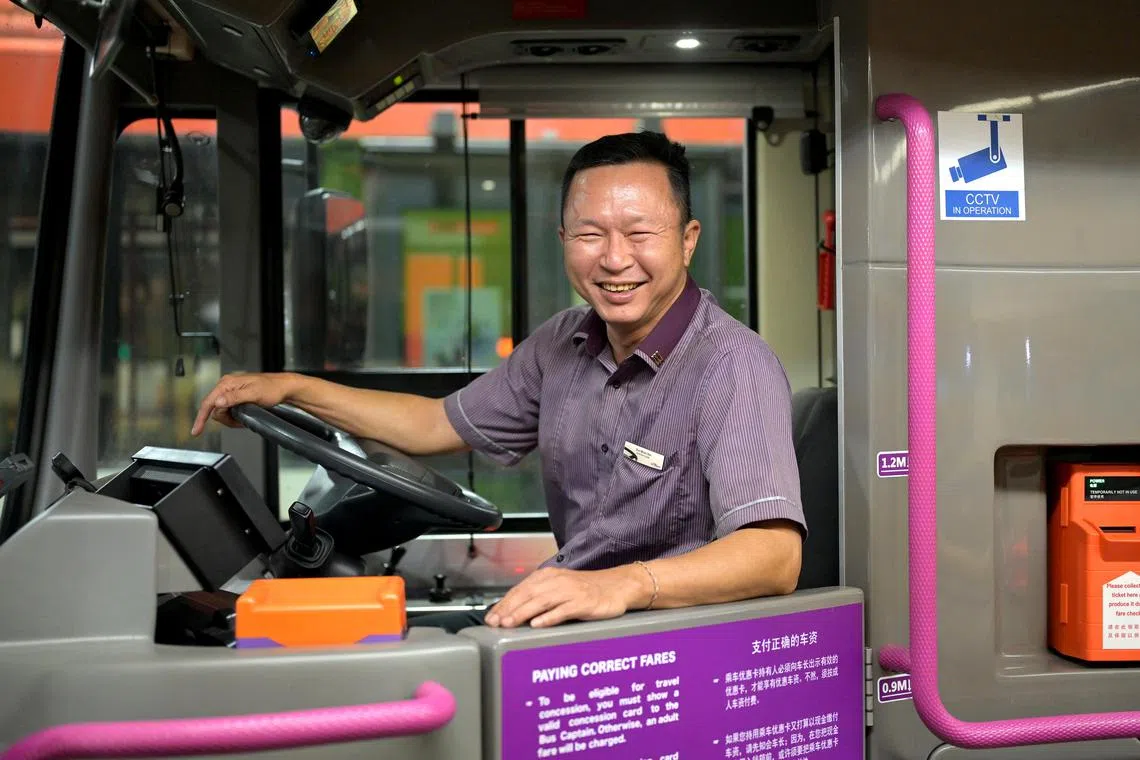 jspath20 - SBS Transit senior bus captain Oon Boon Hee, 51, who has been driving for the company for 25 years. He will be participating in a new training programme started by the Institute for Adult Learning to help him better train and mentor other colleagues. SBS Transit aims to train 80 senior bus captains over three years.



Credit: SBS Transit