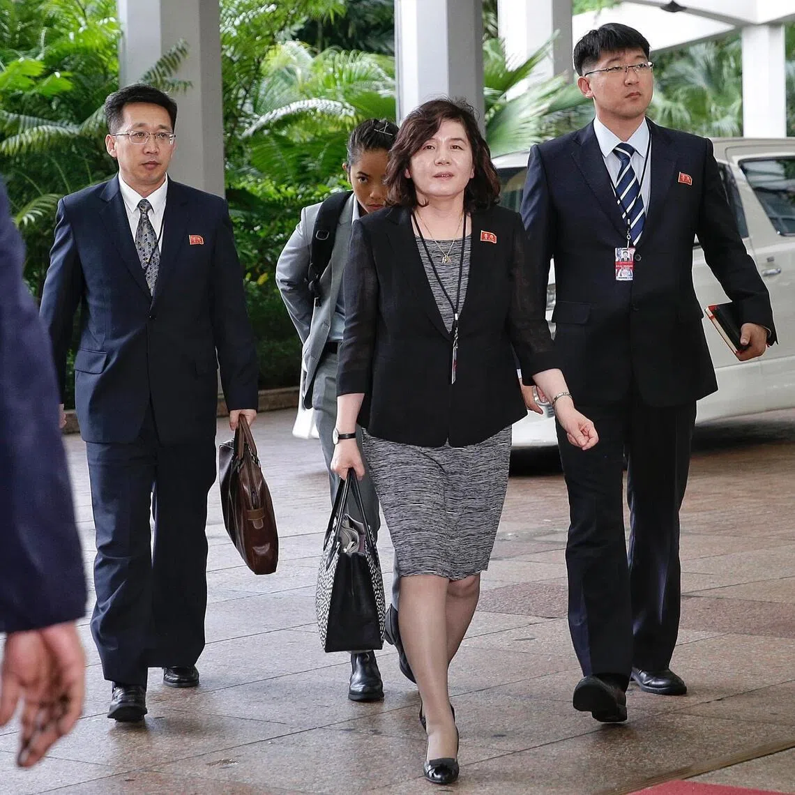 North Korea’s top diplomat Choe Son Hui (centre) departed Pyongyang for Russia on July 18.